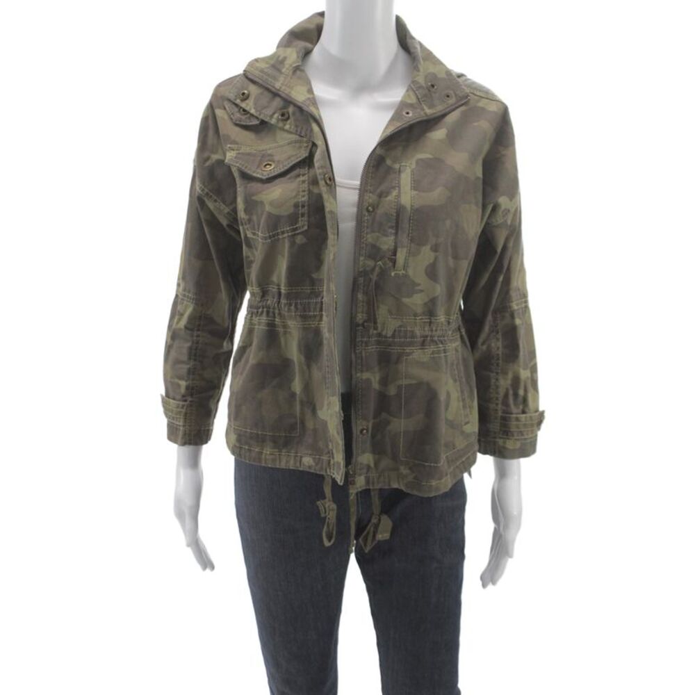 Marrakech Women Military Jacket Camouflage Green 3/4 Sleeve Petite Size XS